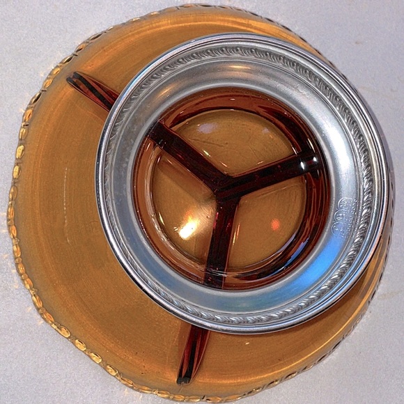 Farber Bros Krome Kraft 3 Part Divided Dish Vintage Amber Excellent Condition - Picture 4 of 6